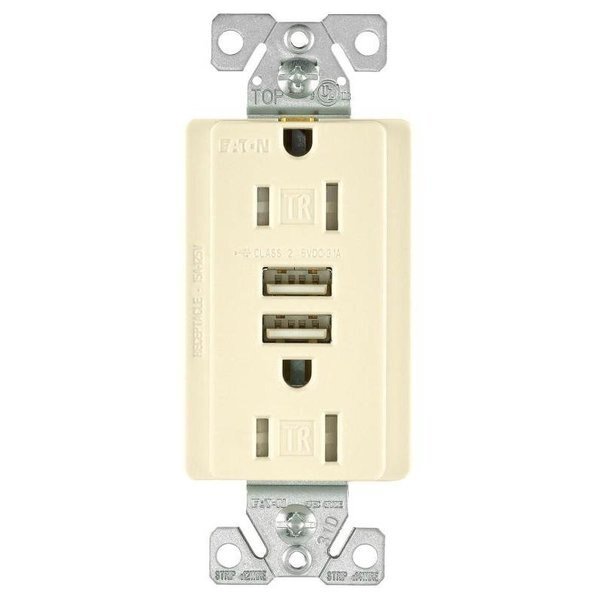 TR7755LAK Combination USB Receptacle, 2 Pole, 31 A USB, 15 A Receptacle, 5 VDC USB, Arrow Hart, Mfr#: TR7765LA-KB-L